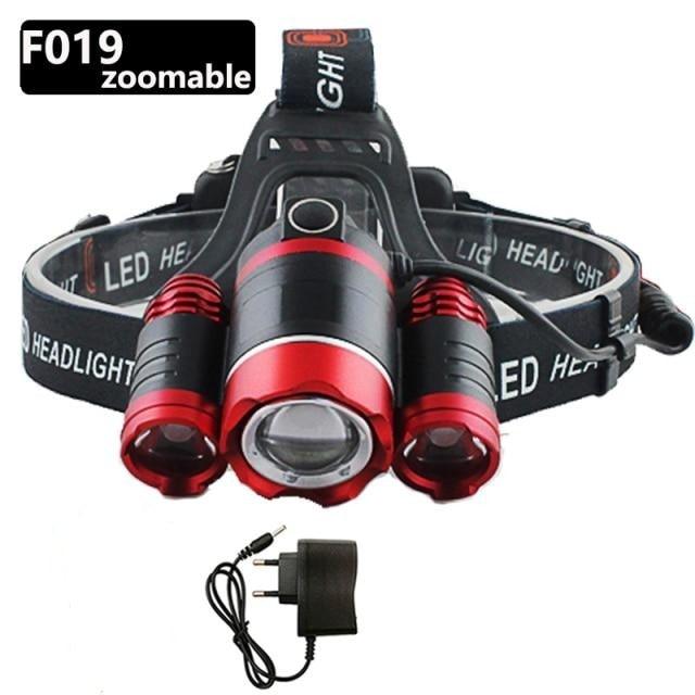 Stevvex headlamp with zoomable adjustable beam, red aluminum body, rechargeable LED on Tampa Home & Garden Store