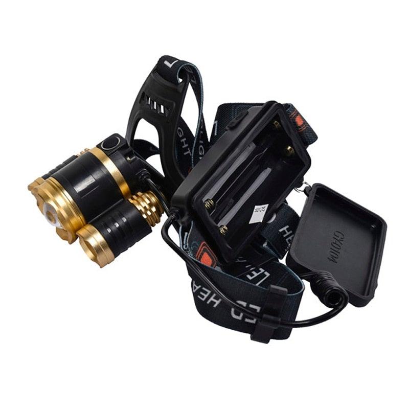 Stevvex headlamp with zoomable LED, rechargeable battery, black strap on Tampa Home & Garden Store