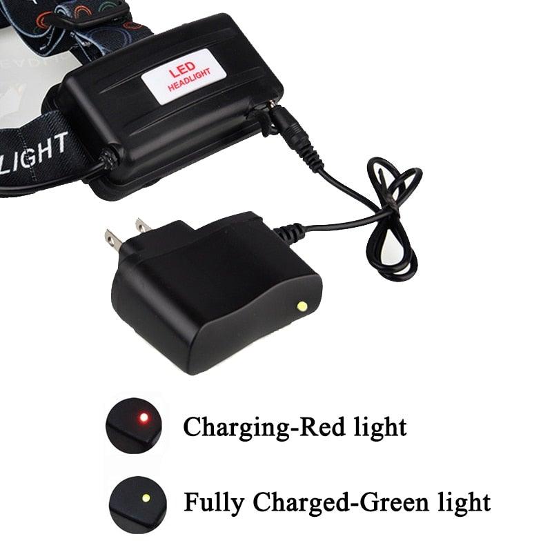 Stevvex black adjustable zoomable headlamp with rechargeable battery pack and wall charger on Tampa Home & Garden Store