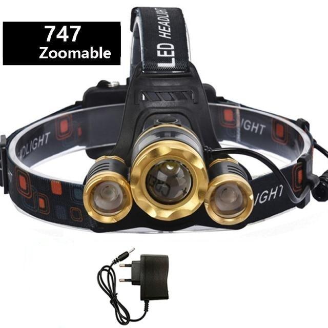 Stevvex ST4LMANQ121 headlamp with adjustable zoom and triple LED lights gold/black rechargeable on Tampa Home & Garden Store