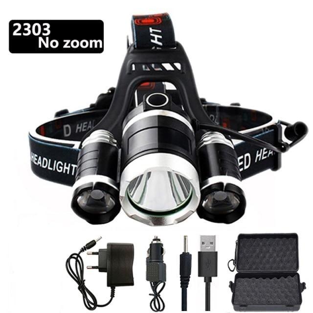 Stevvex ST4LMANQ121 headlamp with adjustable zoom and triple-LED front light on black strap on Tampa Home & Garden Store