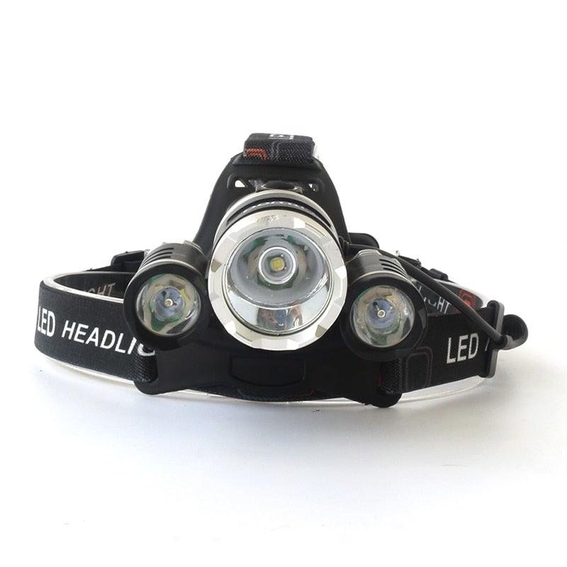 Adjustable zoomable headlamp by Stevvex with triple LEDs, black strap, rechargeable light on Tampa Home & Garden Store