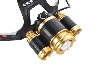Stevvex adjustable zoomable headlamp with rechargeable LED, gold-accent, waterproof for outdoors on Tampa Home & Garden Store