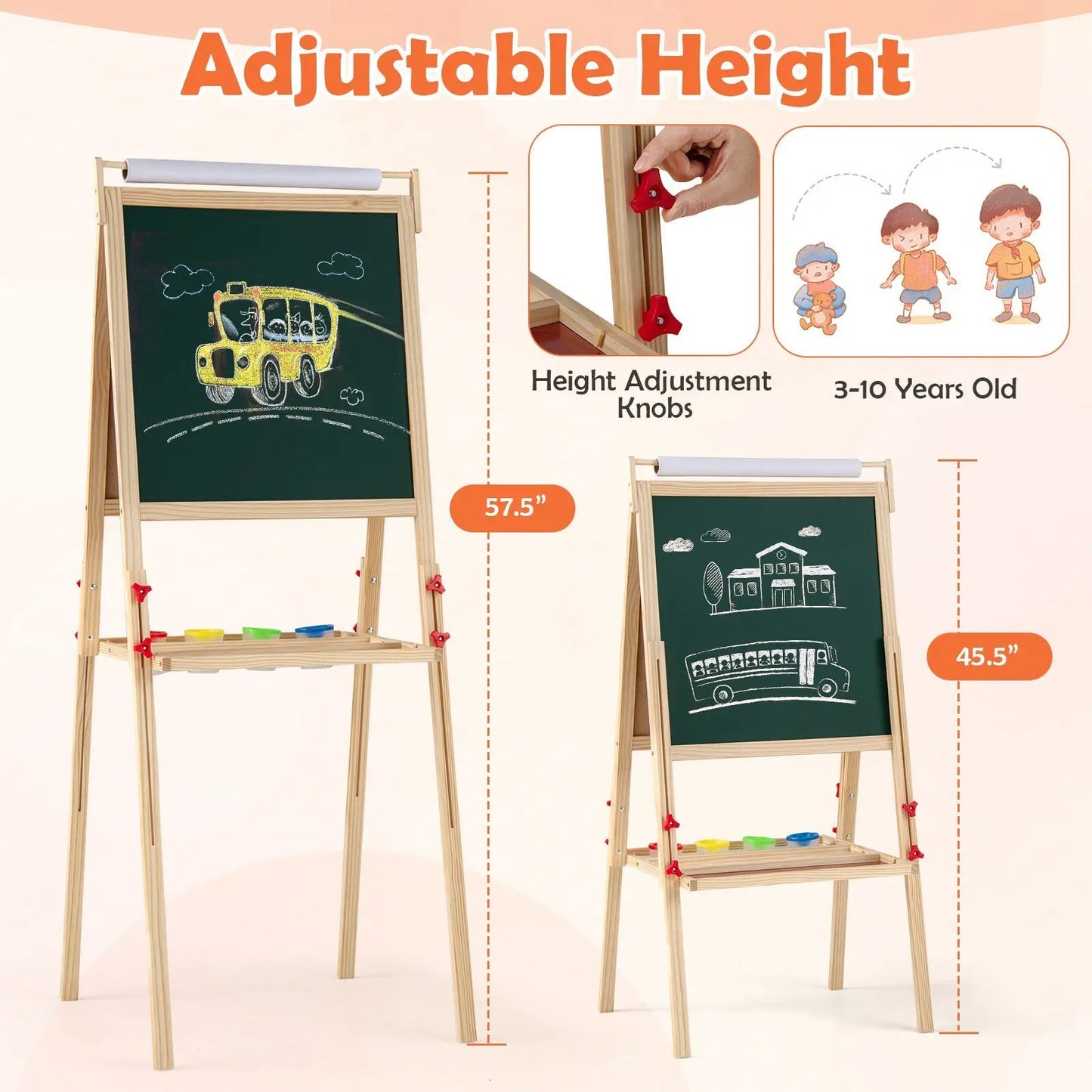 Adjustable Double-Sided Easel with Paint Cups