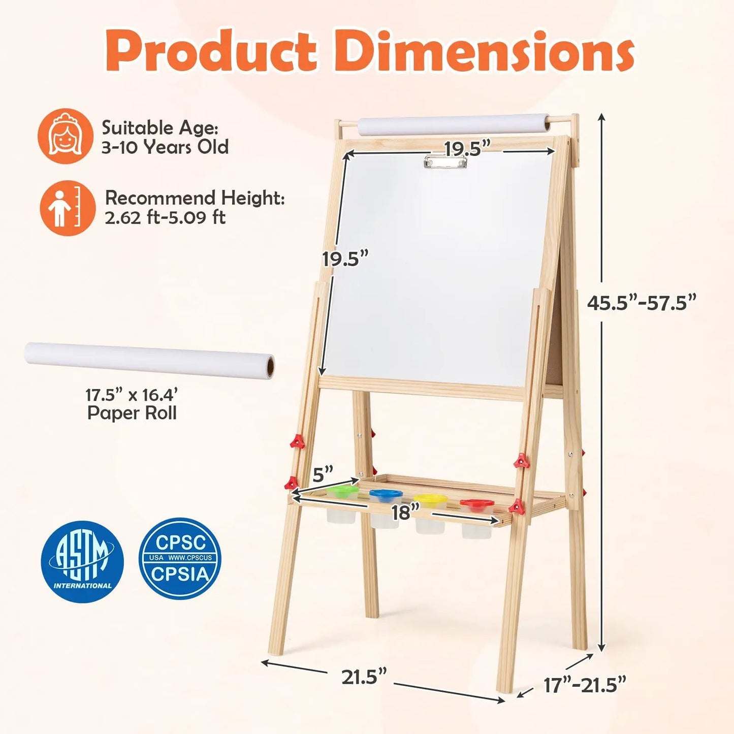 Adjustable Double-Sided Easel with Paint Cups