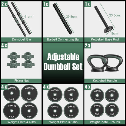 Adjustable Weight Dumbbell Set with Connector-Black & Gray