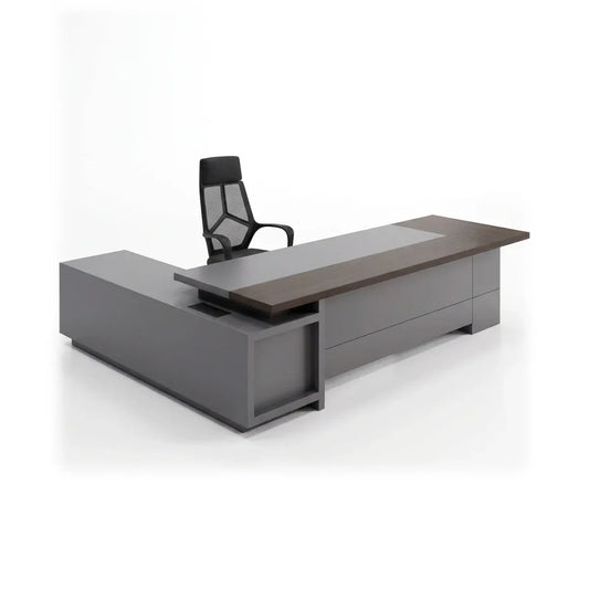 Carwin Modern L-Shaped Executive Desk by Arc Grove in gray with dark wood top on Tampa Home & Garden Store