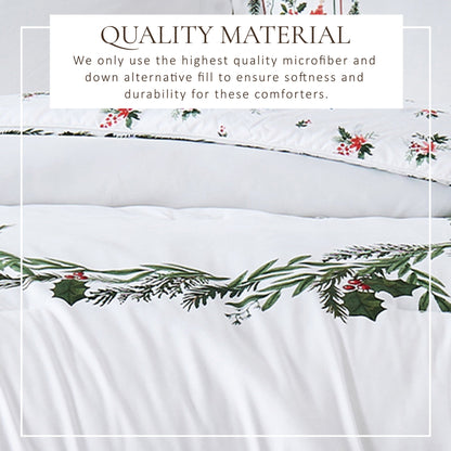 Reversible Christmas Comforter and Sham Set Great Bay Home white holly pine pattern on Tampa Home & Garden Store