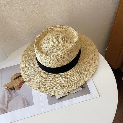 Stevvex one straw hat wide brim fedora natural woven with black band 56–58cm sun hat on Tampa Home & Garden Store