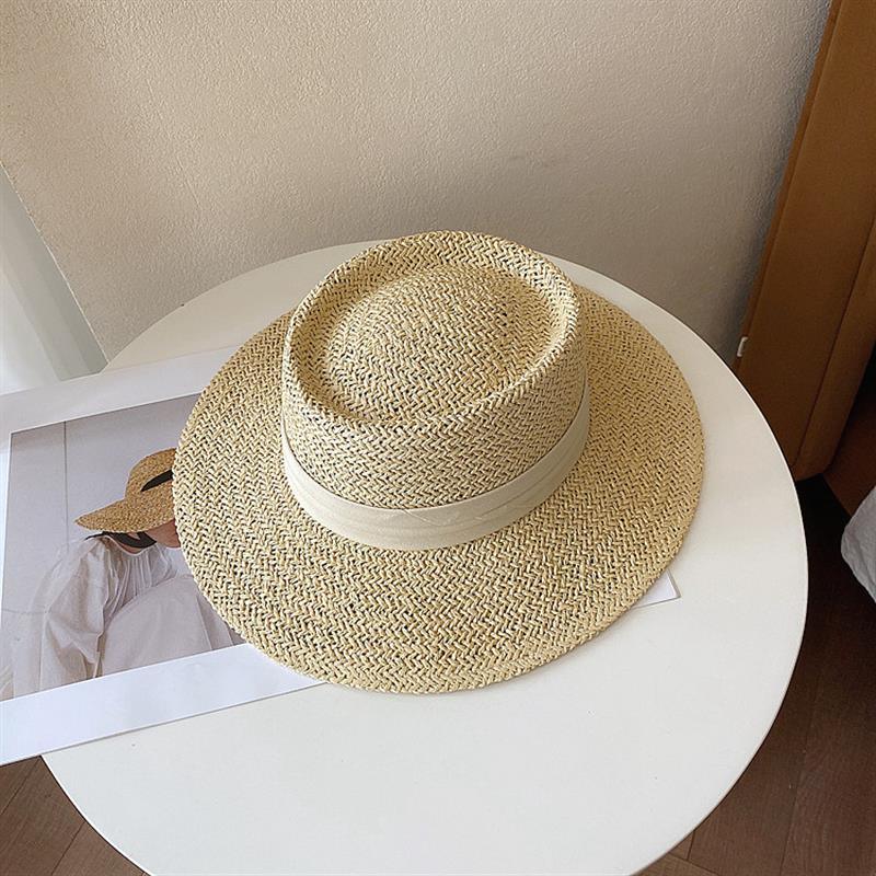 Stevvex adult wide-brim straw fedora hat with light beige woven straw and cream band on Tampa Home & Garden Store
