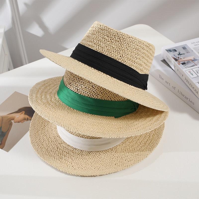 Stevvex 3-pack adult straw hats with black, green, white bands; wide brim packable sun hats 56-58cm on Tampa Home & Garden Store