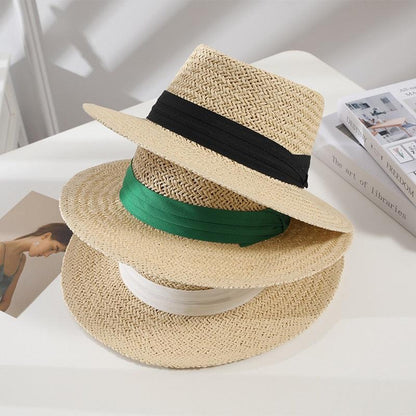 Stevvex 3-pack adult straw hats with black, green, white bands; wide brim packable sun hats 56-58cm on Tampa Home & Garden Store