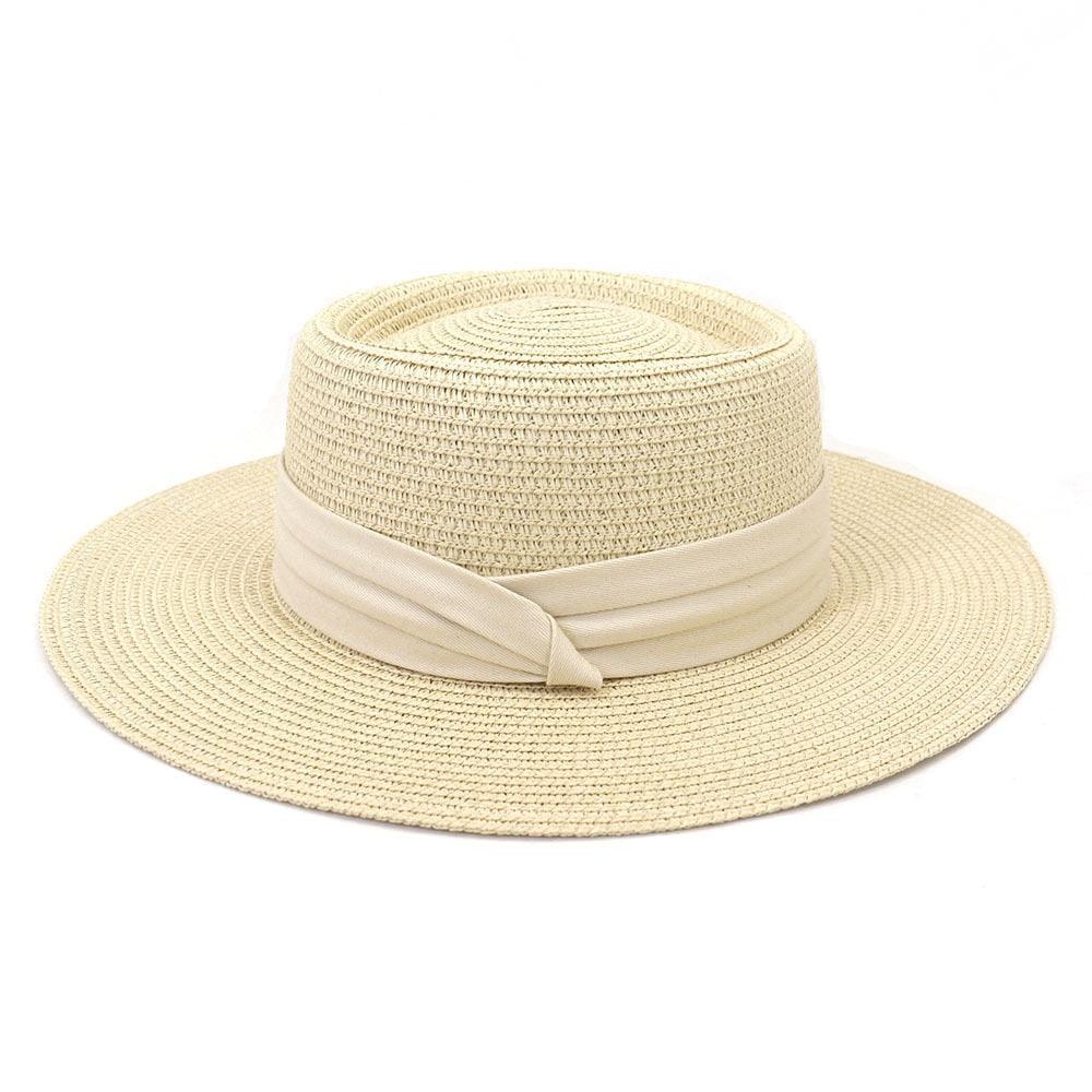 Stevvex straw sun hat wide brim beige with fabric ribbon band for women on Tampa Home & Garden Store