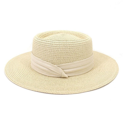 Stevvex straw sun hat wide brim beige with fabric ribbon band for women on Tampa Home & Garden Store