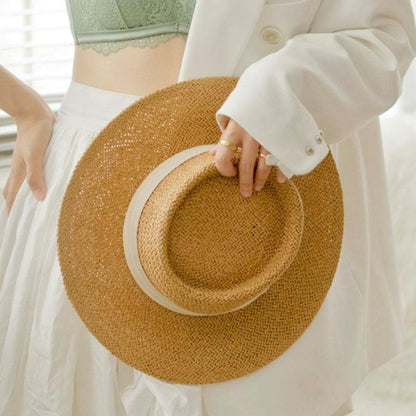 Adult Summer Straw Hat by Stevvex, wide brim natural straw packable sun hat for women on Tampa Home & Garden Store