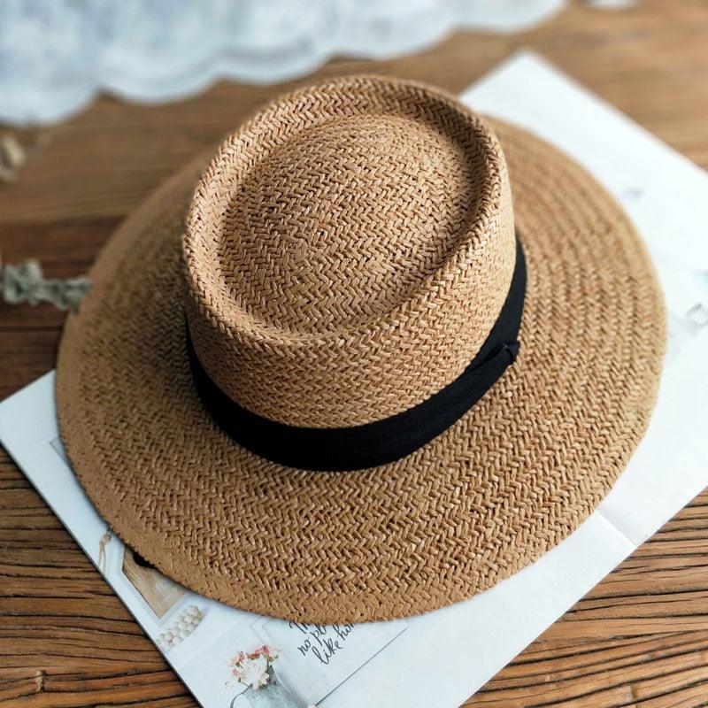 Stevvex straw fedora sun hat with wide brim, natural tan straw and black band, 56–58cm packable on Tampa Home & Garden Store