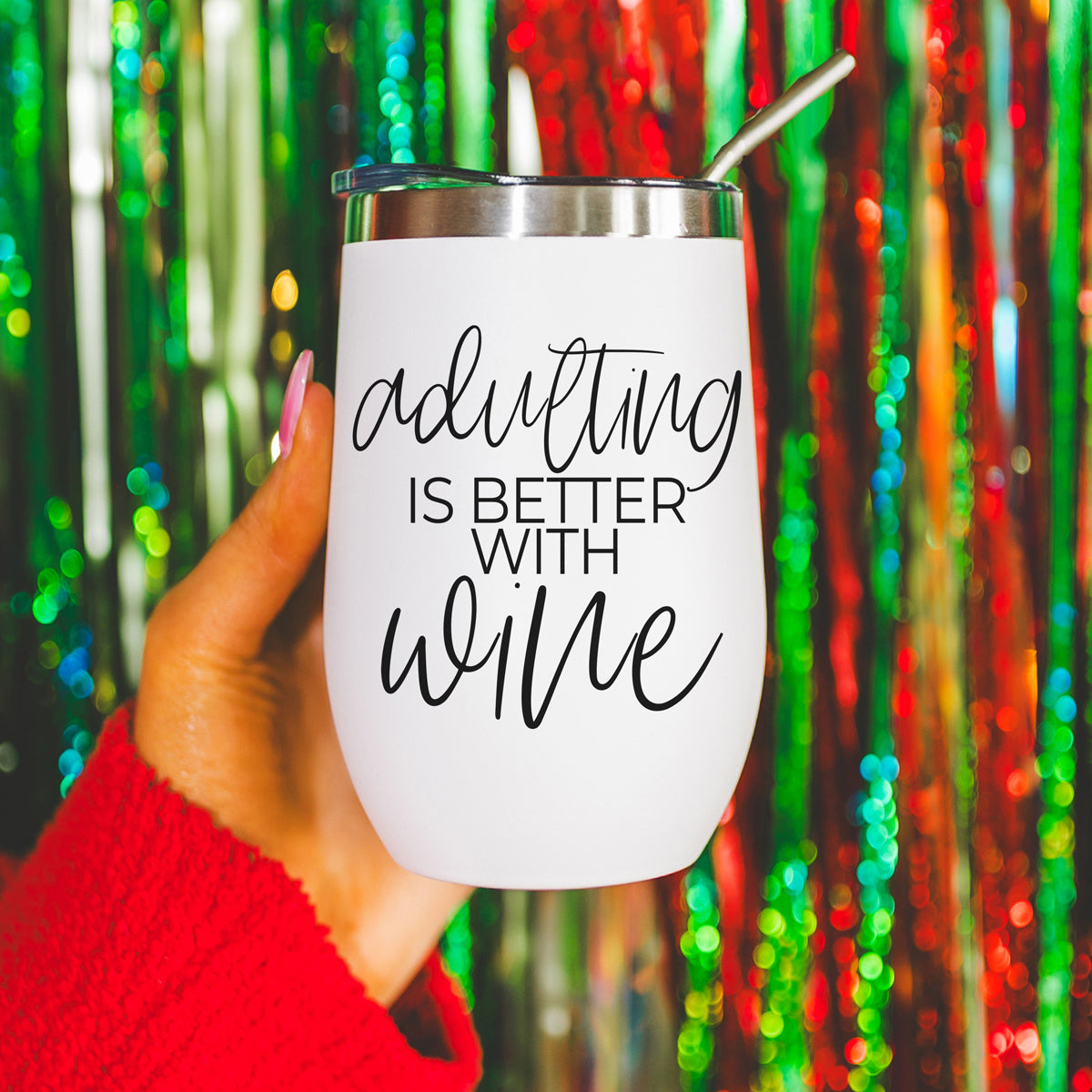 Adulting 17oz tumbler Gia Roma white matte finish stainless steel lid straw on Tampa Home & Garden Store
