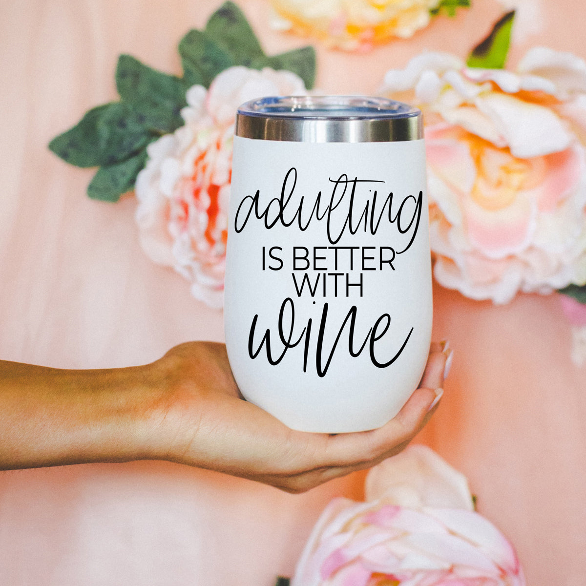 Gia Roma Adulting 17oz tumbler, light blue matte finish with stainless steel lid on Tampa Home & Garden Store