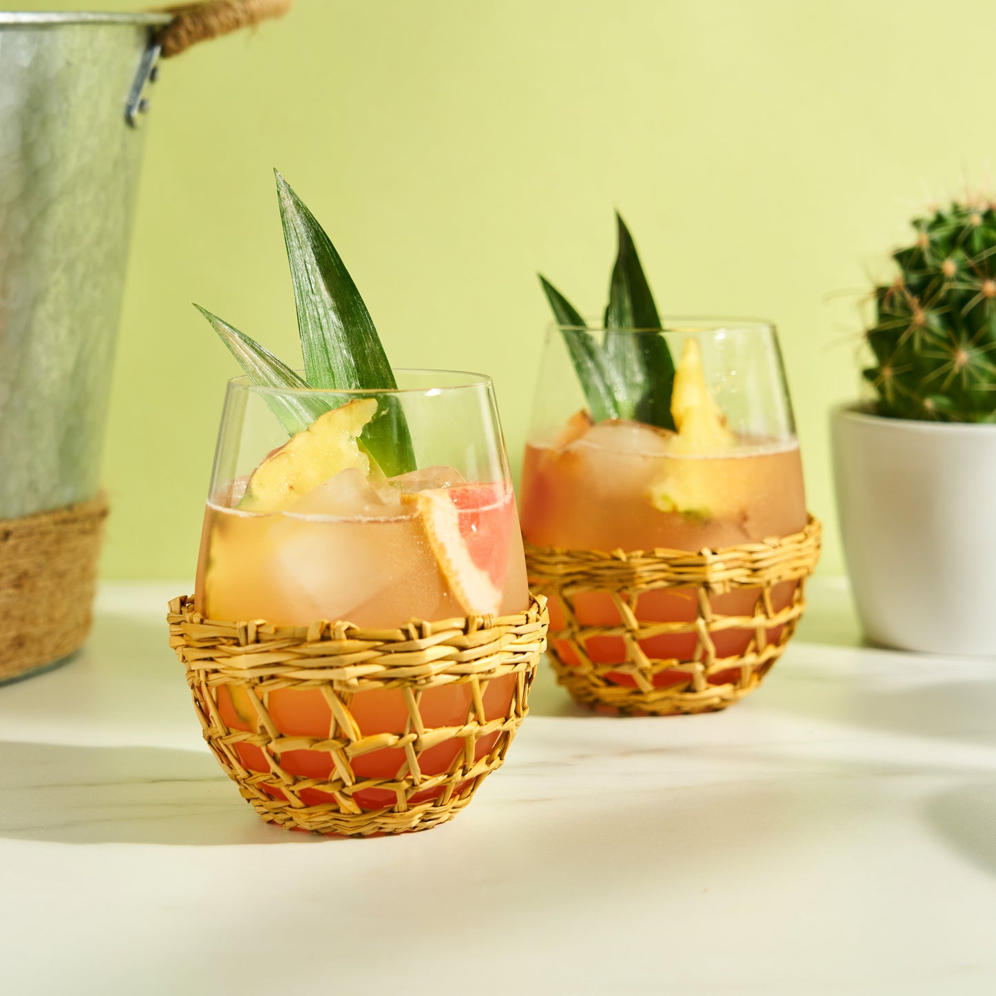 Set of Two Coastal and Stemless Wine Glasses