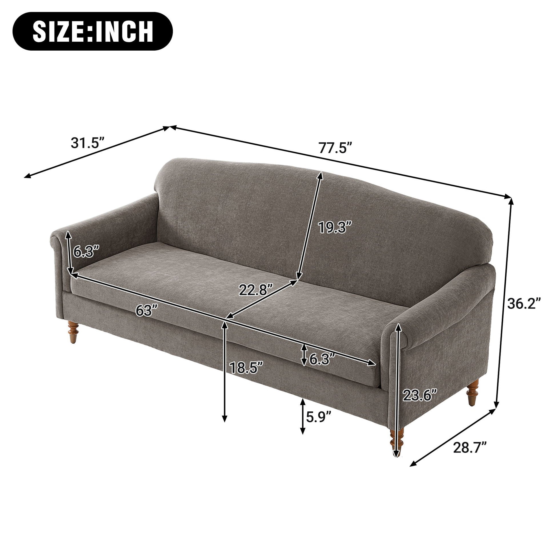 Loveseat sofa brown fabric upholstery by HouseOfZazla with rolled arms stationary on Tampa Home & Garden Store