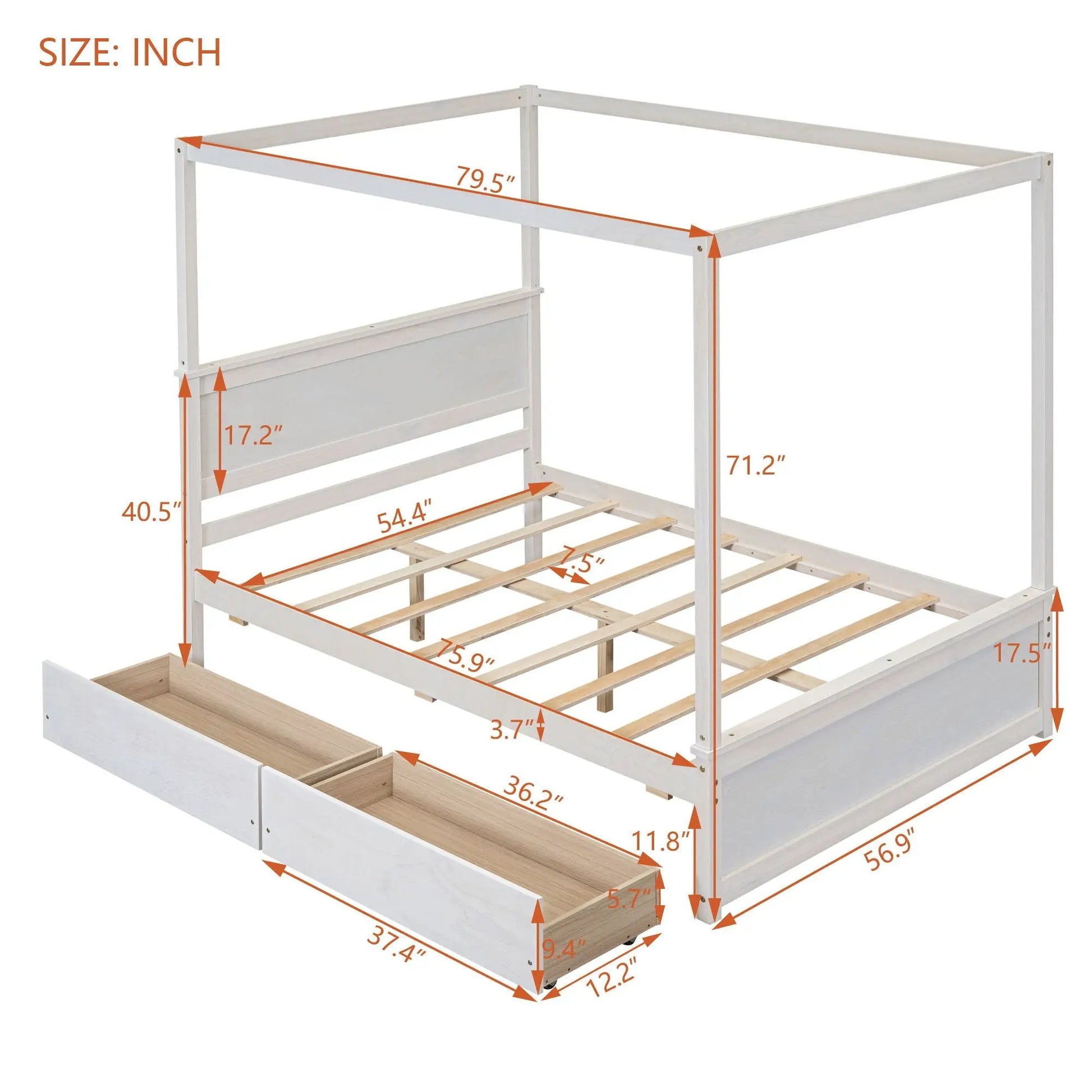 Canopy platform bed with drawers - white wood, slats, no box spring - Unique Piece Furniture on Tampa Home & Garden Store