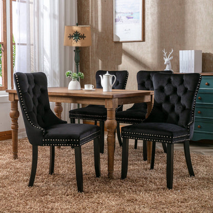 Tufted velvet dining chair set in black with nailhead trim, 4 chairs on Tampa Home & Garden Store