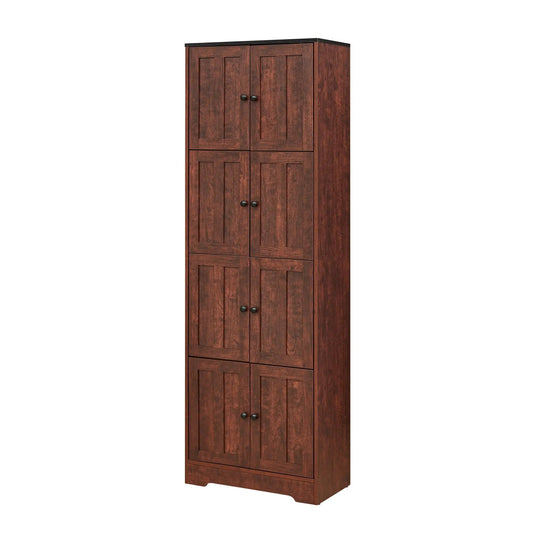 Tall storage cabinet with 8 doors and 4 shelves in dark wood finish on Tampa Home & Garden Store