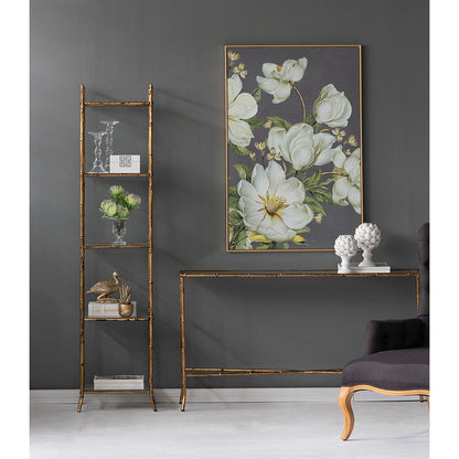 Botanical Wall Art Print with gold microfiber frame on dark gray wall by HouseOfZazla on Tampa Home & Garden Store