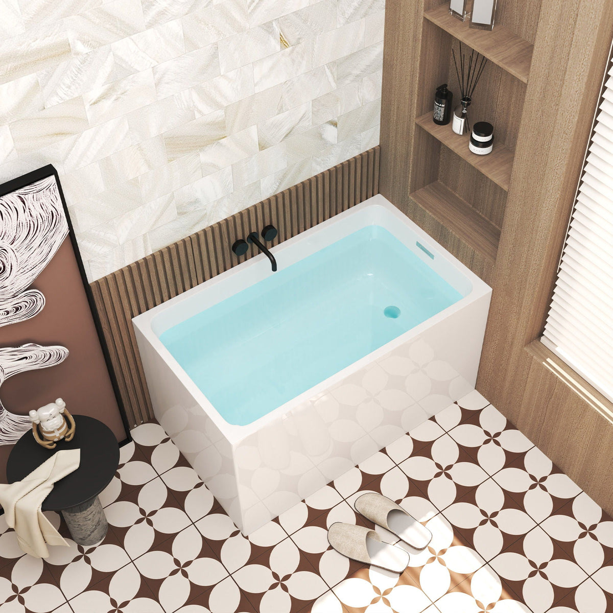 Modern Glossy White Freestanding Acrylic Bathtub by HouseOfZazla with black faucet on Tampa Home & Garden Store
