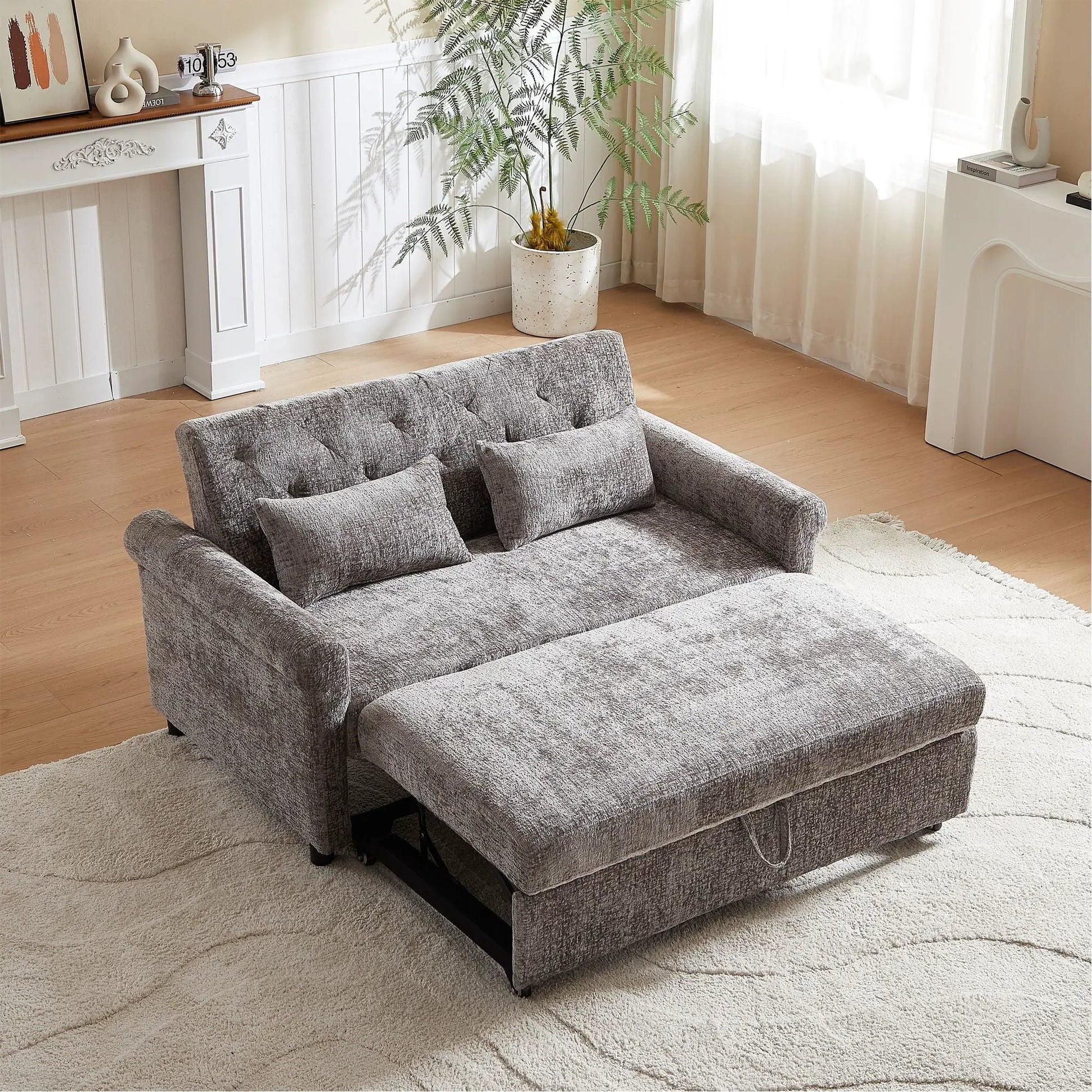 Loveseat Sofa Bed gray textured fabric with pull-out sleeper and 2 pillows by Unique Piece Furniture on Tampa Home & Garden Store