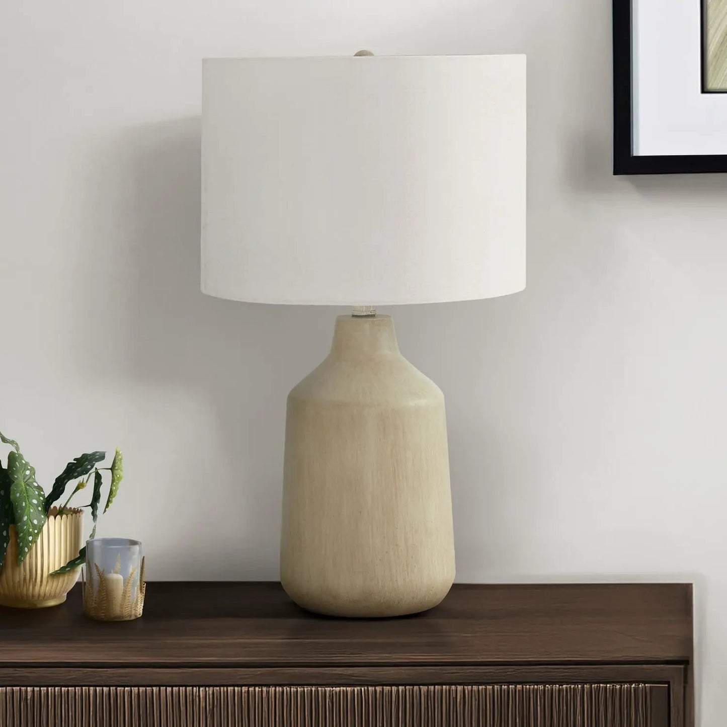Concrete Table Lamp with Fabric Drum Shade