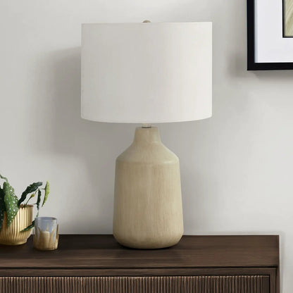 Concrete Table Lamp with Fabric Drum Shade