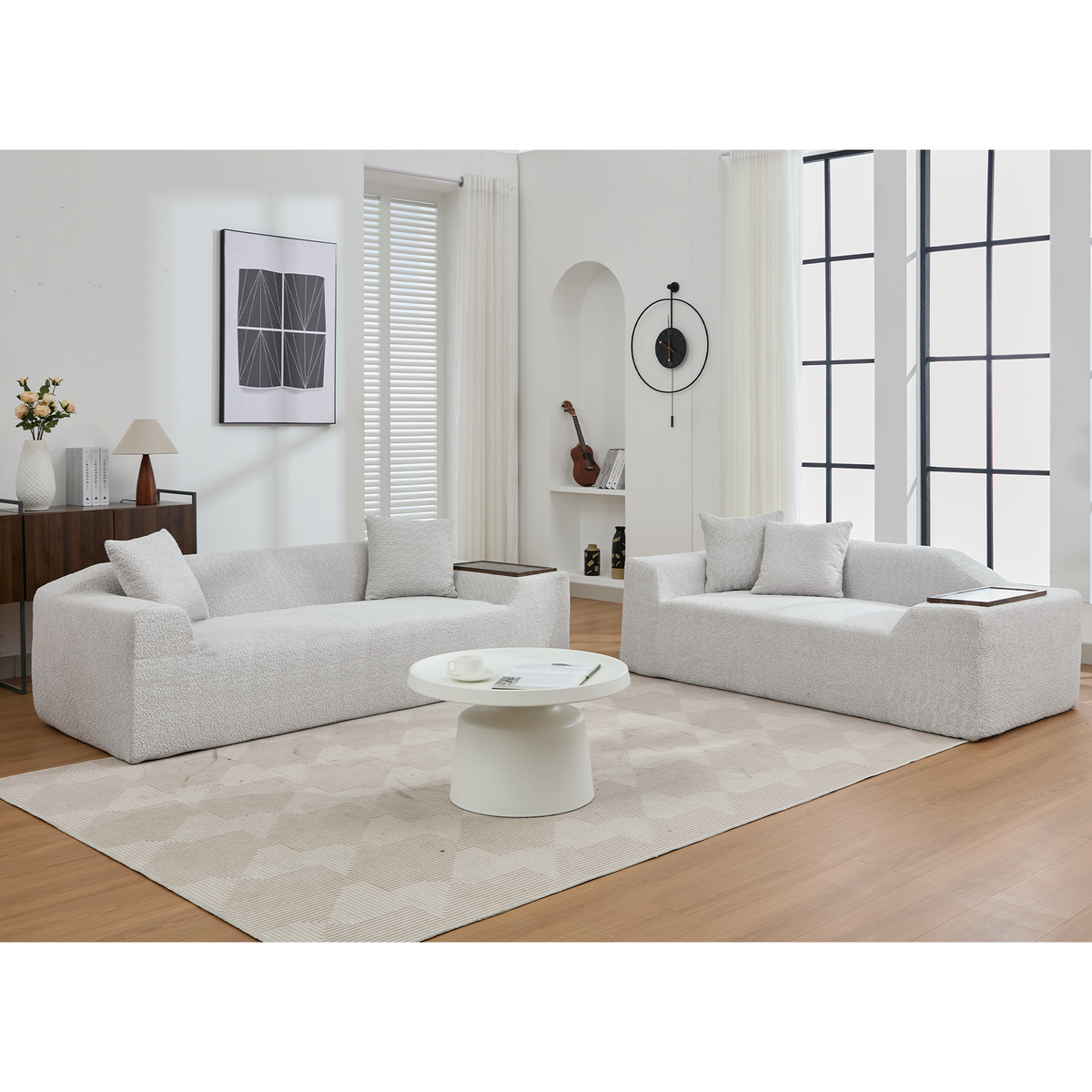 Modern Two Piece Boucle Cloud Sofa and Loveseat