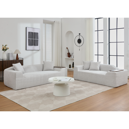 Modern Two Piece Boucle Cloud Sofa and Loveseat