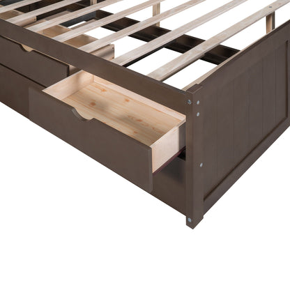 Captain Bed with Built In Bookshelves, 3 Storage Drawers, and Trundle in dark brown finish on Tampa Home & Garden Store