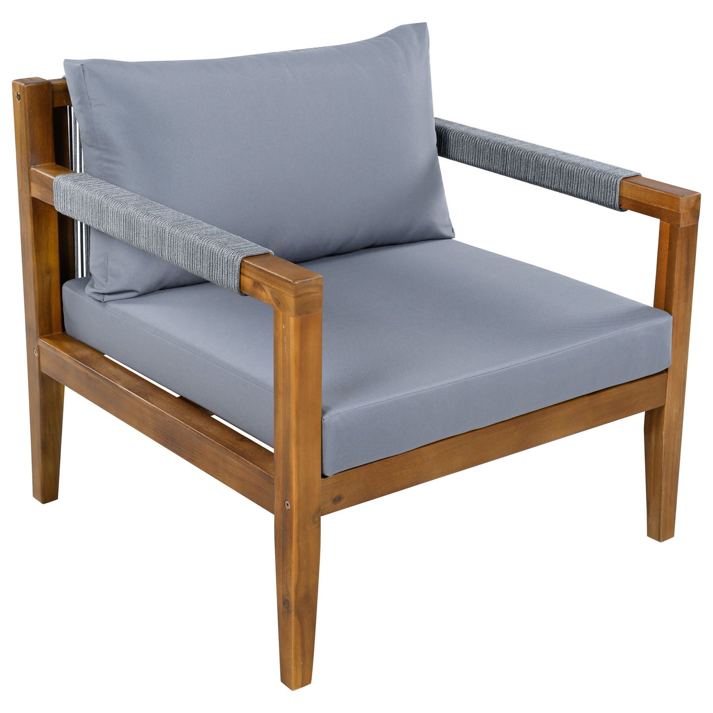 3 Piece Outdoor Sectional Sofa Set with gray cushions and wooden frame on Tampa Home & Garden Store