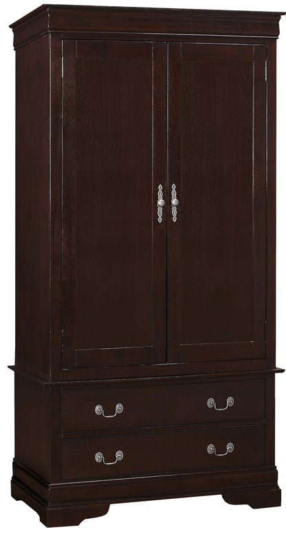 HouseOfZazla armoire with hanging bar in dark espresso finish, 2 doors, ornate silver hardware on Tampa Home & Garden Store