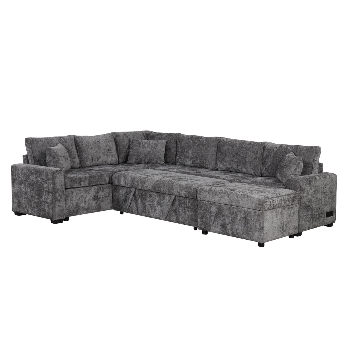 Sleeper sectional sofa in gray textured fabric by HouseOfZazla with three pillows on Tampa Home & Garden Store