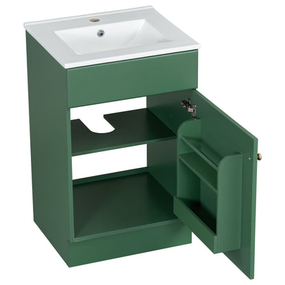 Bathroom vanity with white sink in green cabinet and adjustable shelf by HouseOfZazla on Tampa Home & Garden Store