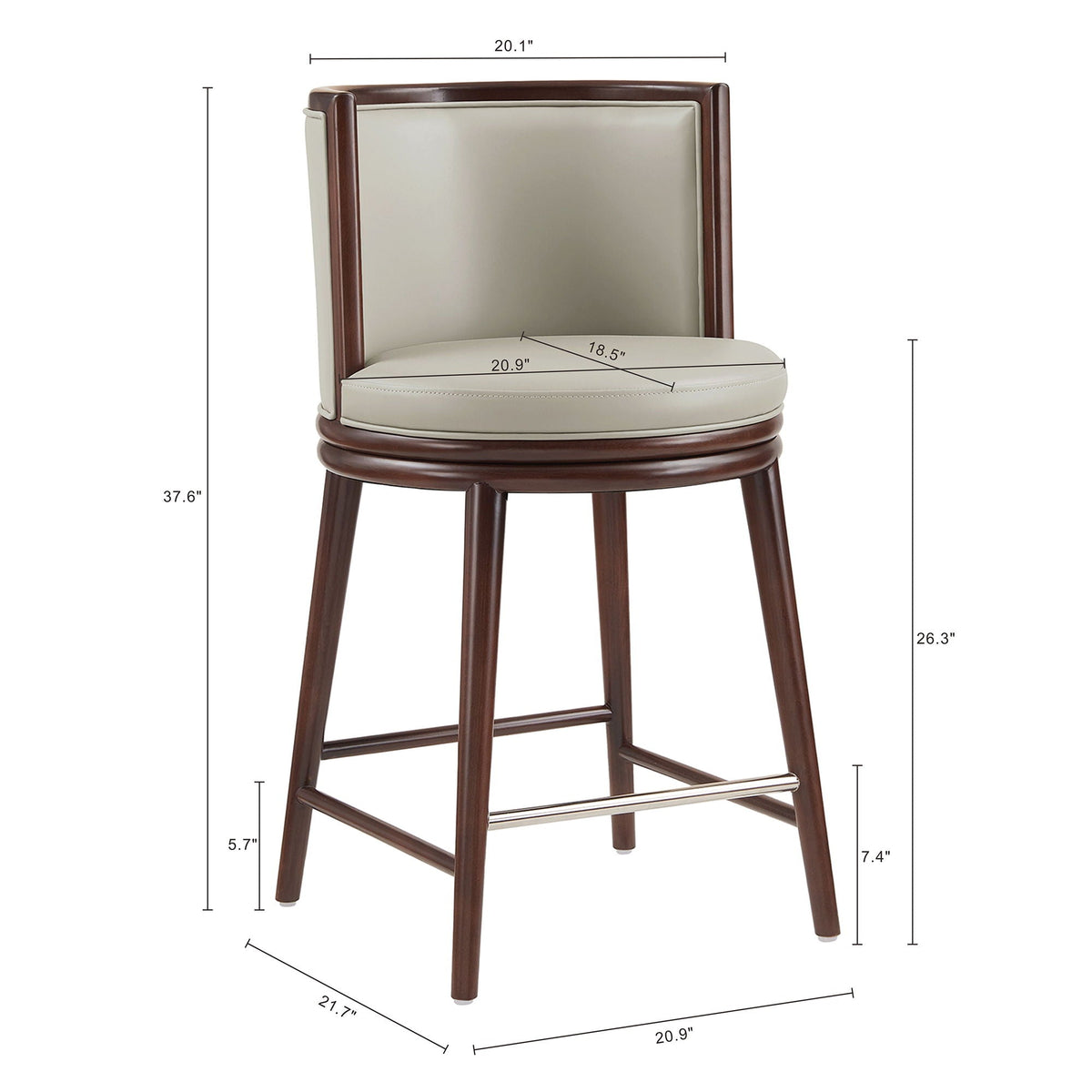 Evalyn counter stool; dark wood frame with cream upholstered seat and back; metal footrest on Tampa Home & Garden Store