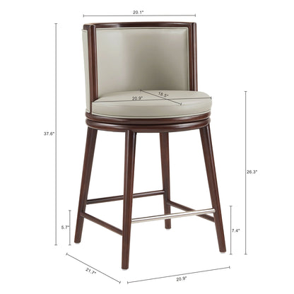 Evalyn counter stool; dark wood frame with cream upholstered seat and back; metal footrest on Tampa Home & Garden Store
