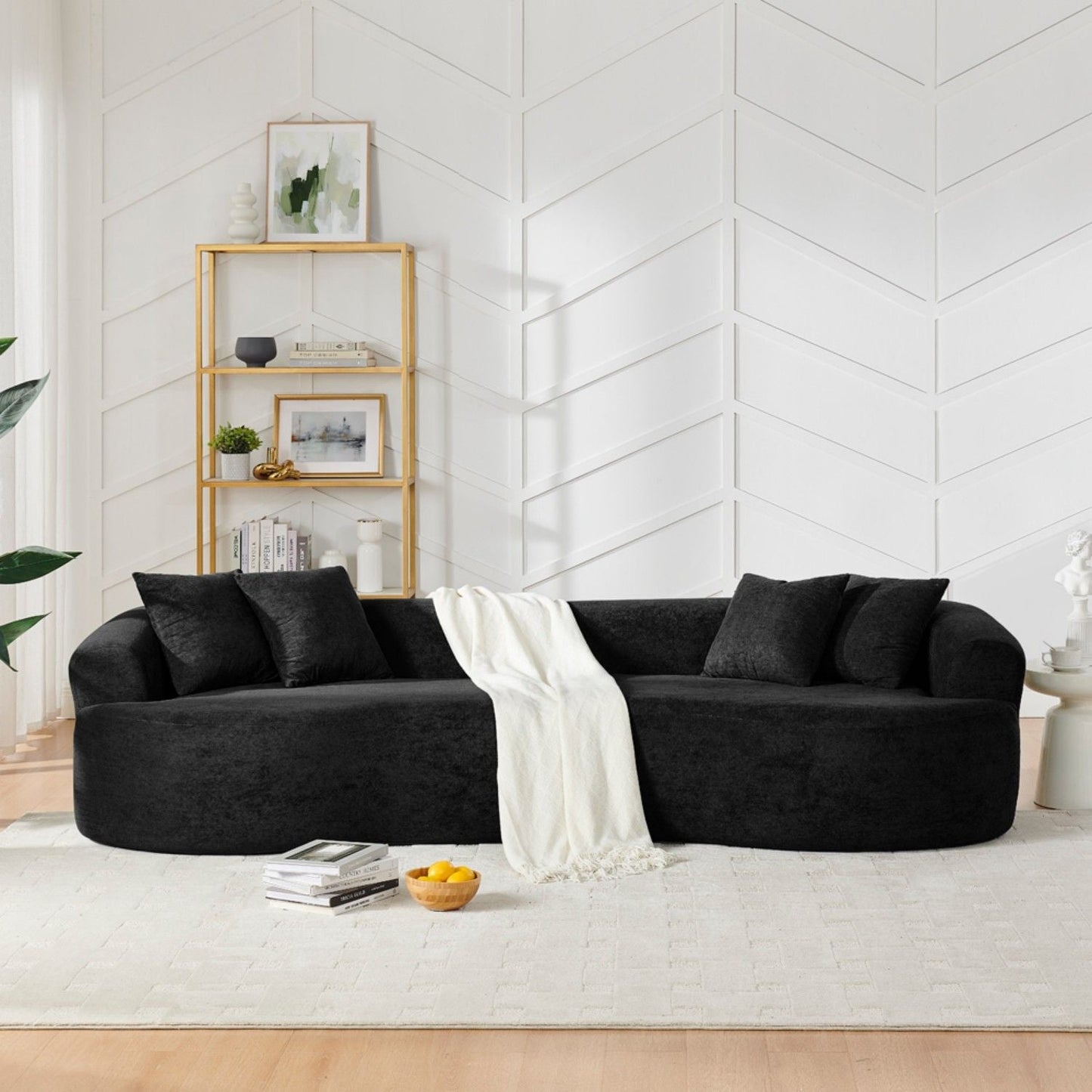 4 Seater Curved Cloud Sectional Sofa black fabric upholstery, stationary, HouseOfZazla on Tampa Home & Garden Store