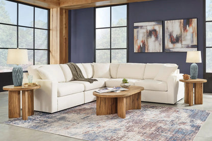 Modmax Sectional Oyster ivory fabric stationary sofa in a living room with dark blue wall on Tampa Home & Garden Store