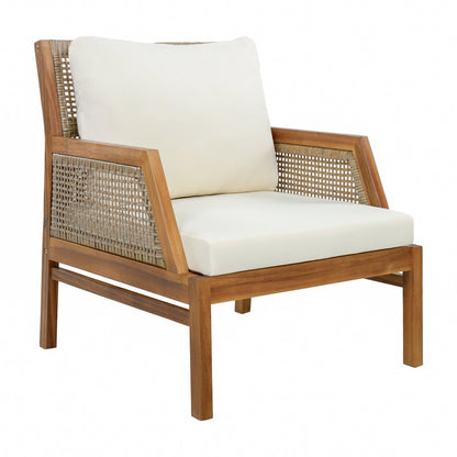 Solid Acacia Wood Patio Club Chair and Wicker