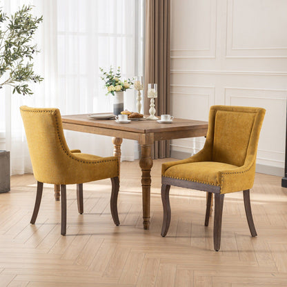 Ultra Side Dining Chair Set with solid wood legs in mustard yellow upholstery, 2 chairs on Tampa Home & Garden Store