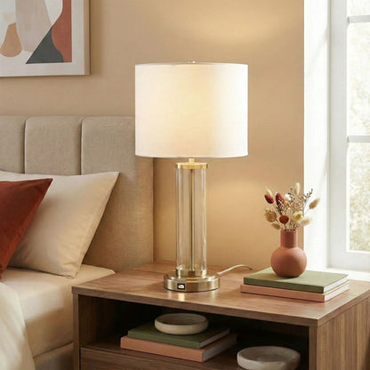 Luna table lamp by Unique Piece Furniture with clear body base, silver hardware, white shade on Tampa Home & Garden Store
