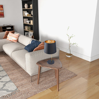Desk lamp black HouseOfZazla with copper interior on round wood side table beside beige sofa on Tampa Home & Garden Store