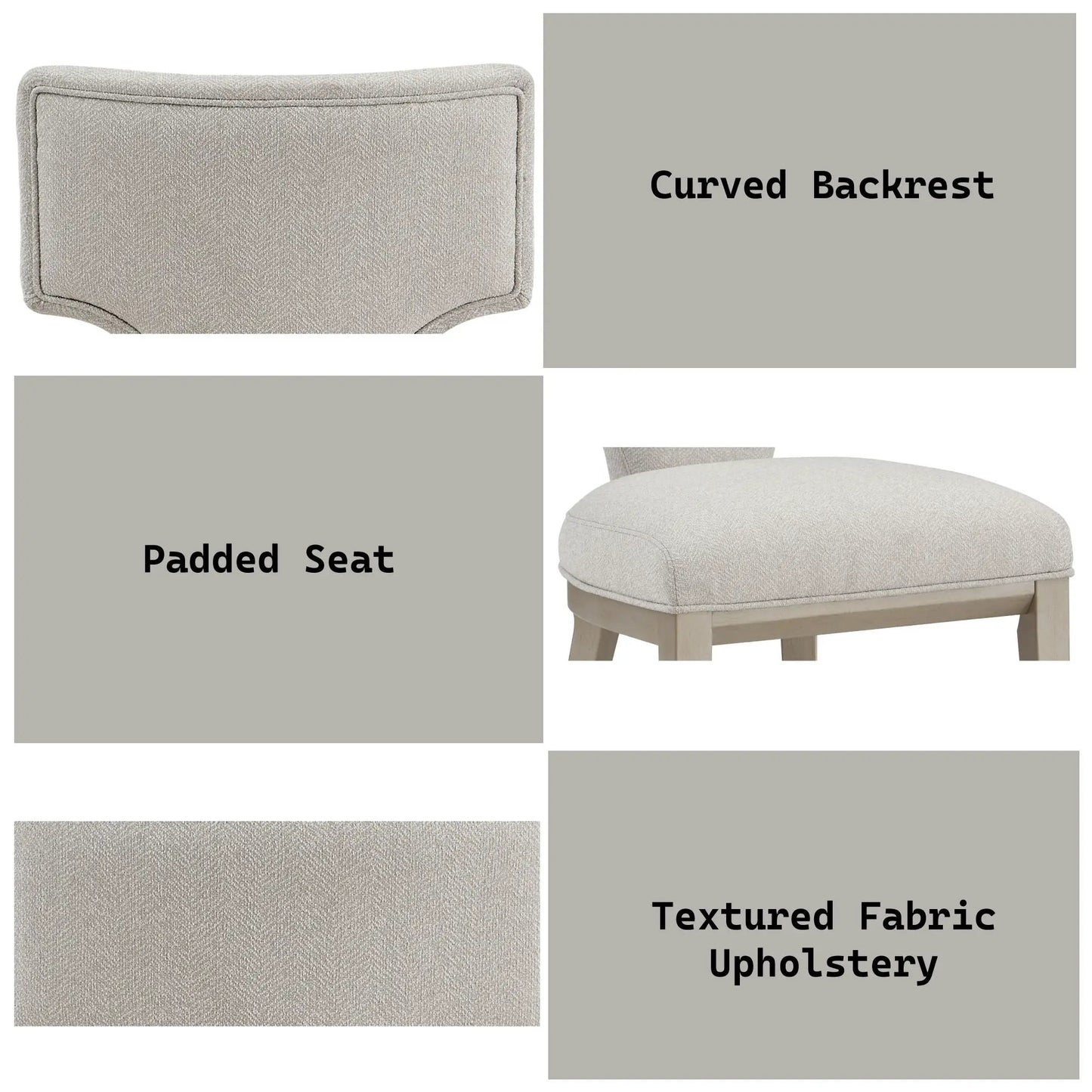 Kasa Side Chair set of 2 light gray textured fabric padded chairs with curved backrest on Tampa Home & Garden Store