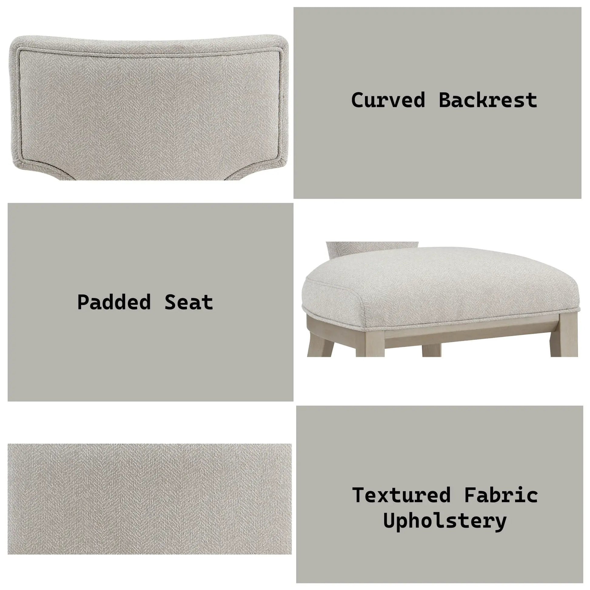 Kasa Side Chair set of 2 light gray textured fabric padded chairs with curved backrest on Tampa Home & Garden Store