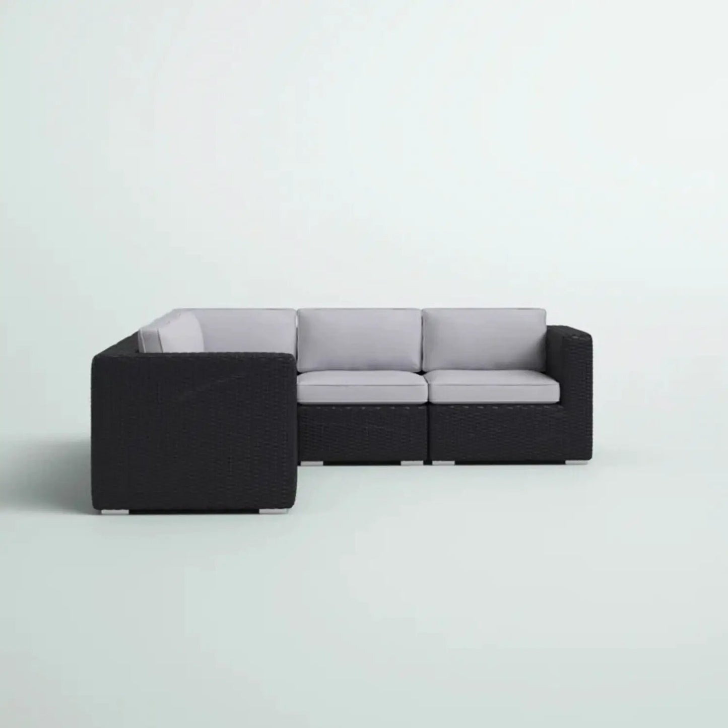 Luxurious Wicker Patio Sectional, dark wicker with gray Sunbrella cushions on Tampa Home & Garden Store